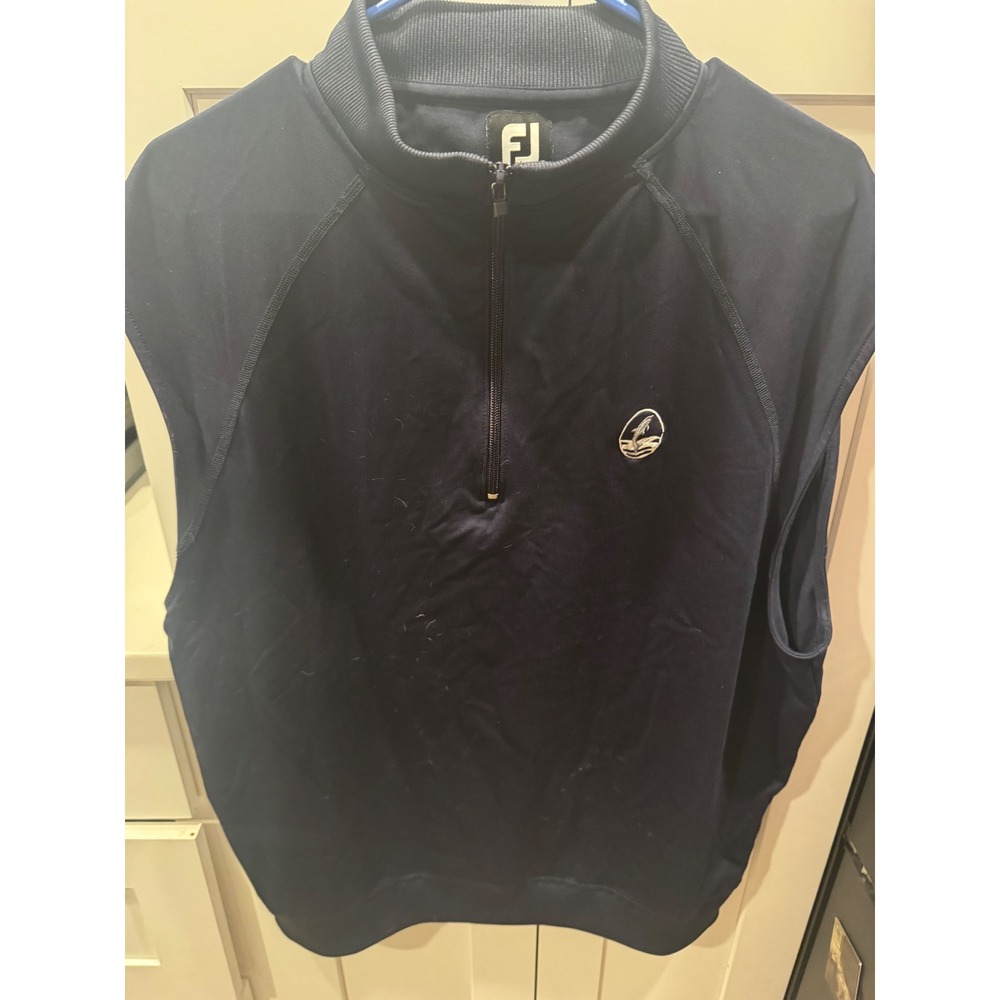 FootJoy Mens Navy Blue Quarter Zip Golf Vest Sleeveless Pullover Logo Large